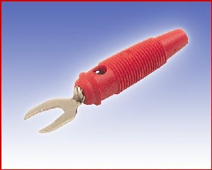 Izolowany wtyk widełkowy z dodatkowym otworem 4mm, Hirschmann KB 2 RT (czerwony), Nr. 11